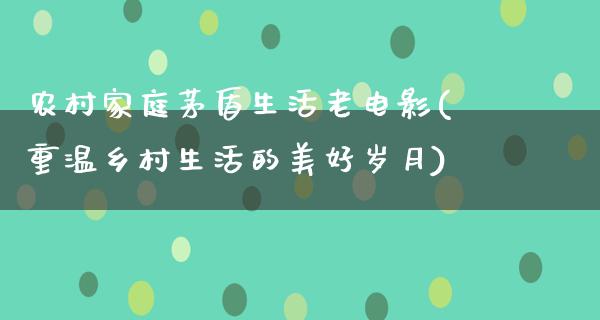 农村家庭茅盾生活老电影(重温乡村生活的美好岁月)