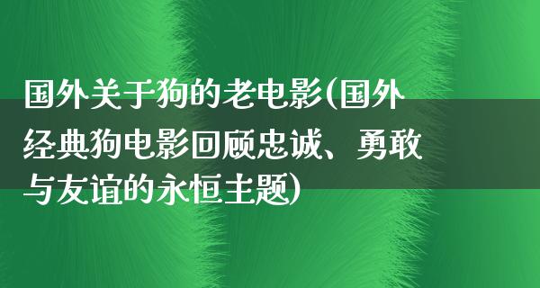 国外关于狗的老电影(国外经典狗电影回顾忠诚、勇敢与友谊的永恒主题)