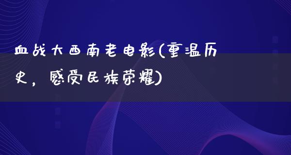 血战大西南老电影(重温历史，感受民族荣耀)