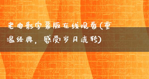 老电影字幕版在线观看(重温经典，感受岁月流转)