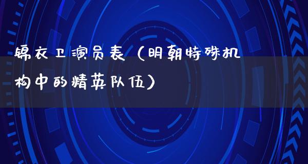 锦衣卫演员表（明朝特殊机构中的精英队伍）