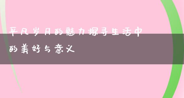 平凡岁月的魅力探寻生活中的美好与意义