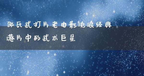 邵氏武打片老电影沈浪经典港片中的武术巨星