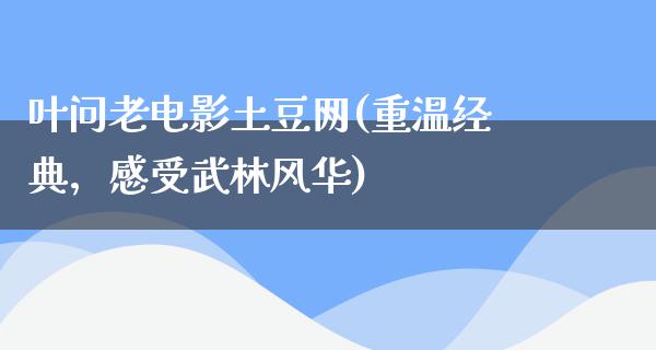 叶问老电影土豆网(重温经典，感受武林风华)