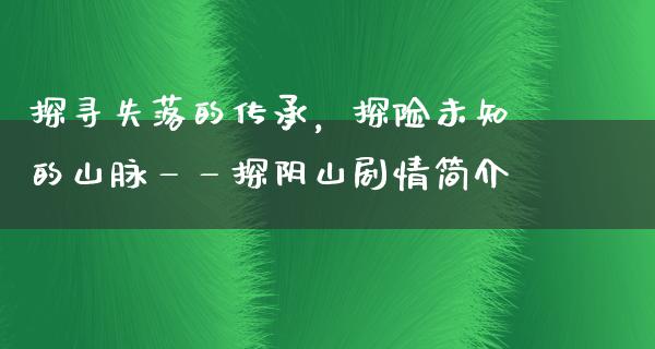 探寻失落的传承，探险未知的山脉——探阴山剧情简介