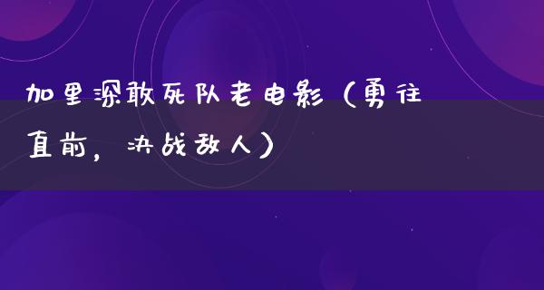 加里深敢死队老电影（勇往直前，决战敌人）