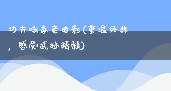 功夫咏春老电影(重温经典，感受武林精髓)