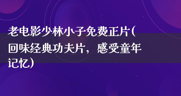 老电影少林小子免费正片(回味经典功夫片，感受童年记忆)