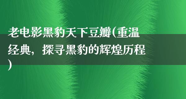 老电影黑豹天下豆瓣(重温经典，探寻黑豹的辉煌历程)