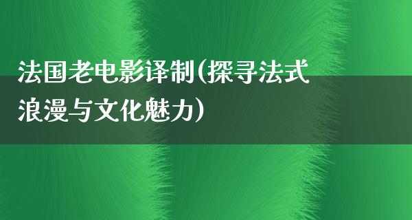 法国老电影译制(探寻法式浪漫与文化魅力)