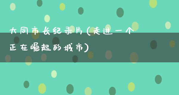 大同市长纪录片(走进一个正在崛起的城市)