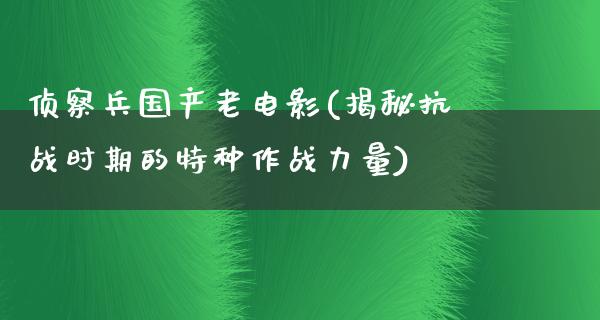 侦察兵国产老电影(揭秘抗战时期的特种作战力量)