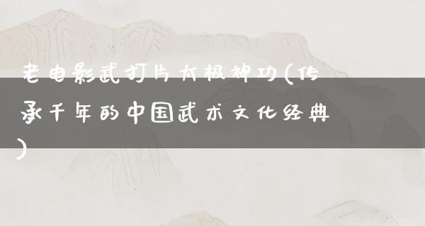 老电影武打片太极神功(传承千年的中国武术文化经典)