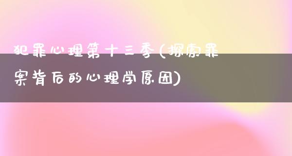 犯罪心理第十三季(探索罪案背后的心理学原因)