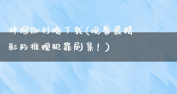 神探伽利略下载(观看最精彩的推理犯罪剧集！)