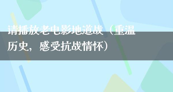 请播放老电影地道战（重温历史，感受抗战情怀）