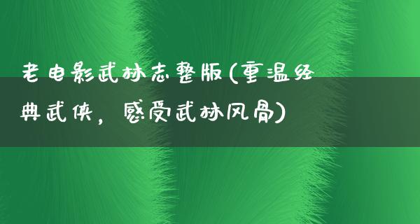 老电影武林志整版(重温经典武侠，感受武林风骨)