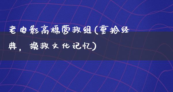 老电影高棉营救组(重拾经典，挽救文化记忆)