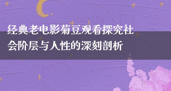 经典老电影菊豆观看探究社会阶层与人性的深刻剖析