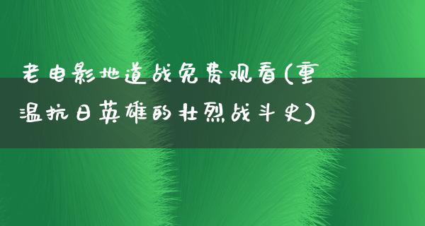 老电影地道战免费观看(重温抗日英雄的壮烈战斗史)