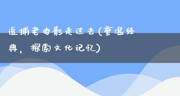 追捕老电影走过去(重温经典，探索文化记忆)