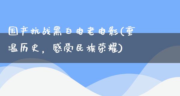 国产抗战黑白电老电影(重温历史，感受民族荣耀)