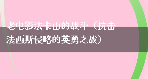 老电影法卡山的战斗（抗击法西斯侵略的英勇之战）