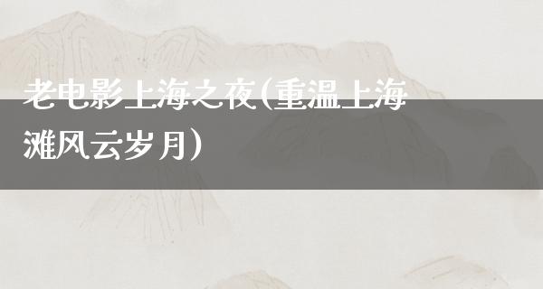 老电影上海之夜(重温上海滩风云岁月)