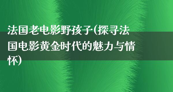 法国老电影野孩子(探寻法国电影黄金时代的魅力与情怀)