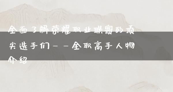 全面了解荣耀职业联赛的顶尖选手们——全职高手人物介绍