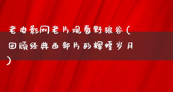 老电影网老片观看野狼谷(回顾经典西部片的辉煌岁月)