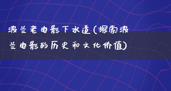 波兰老电影下水道(探索波兰电影的历史和文化价值)