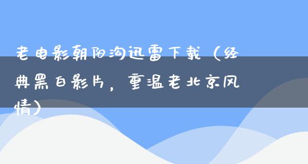 老电影朝阳沟迅雷下载（经典黑白影片，重温老北京风情）