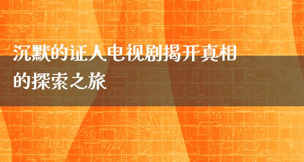 沉默的证人电视剧揭开**的探索之旅