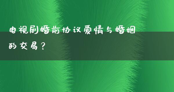 电视剧婚前协议爱情与婚姻的交易？