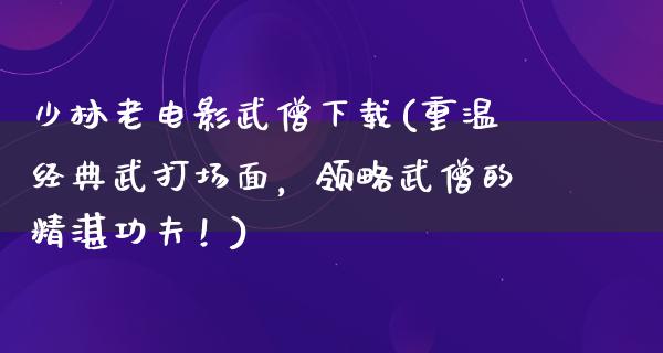 少林老电影武僧下载(重温经典武打场面，领略武僧的精湛功夫！)