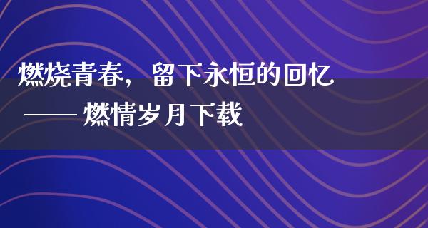 燃烧青春，留下永恒的回忆 —— 燃情岁月下载