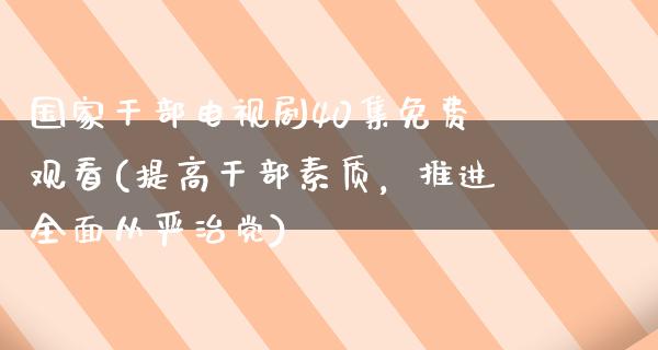 国家干部电视剧40集免费观看(提**部素质，推进全面从严治党)