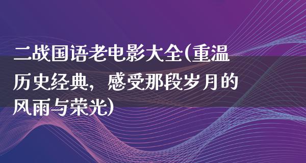 二战国语老电影大全(重温历史经典，感受那段岁月的风雨与荣光)