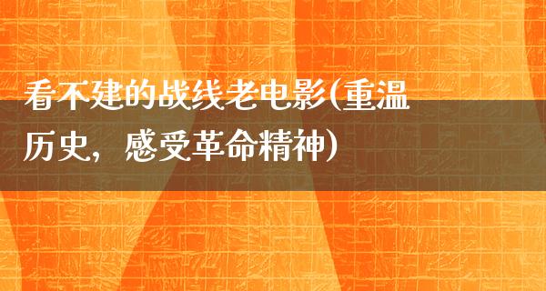 看不建的战线老电影(重温历史，感受革命精神)