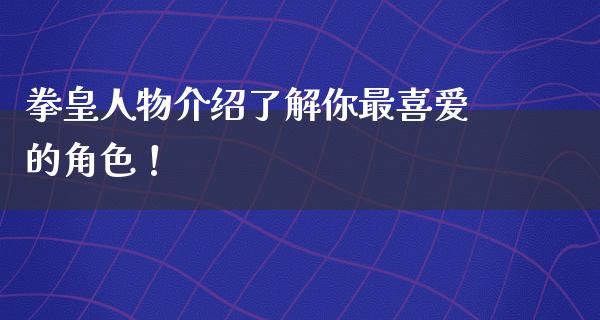 拳皇人物介绍了解你最喜爱的角色！