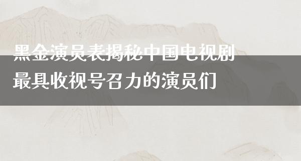 黑金演员表揭秘中国电视剧最具收视号召力的演员们